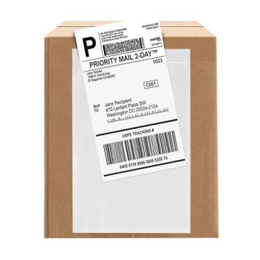 Imagem de 100 envelopes de etiqueta de envio de 16,5 cm x 25,4 cm, bolsas transparentes para lista de embalagem com verso autoadesivo, carregamento superior para mangas de etiquetas de envio, para guias de