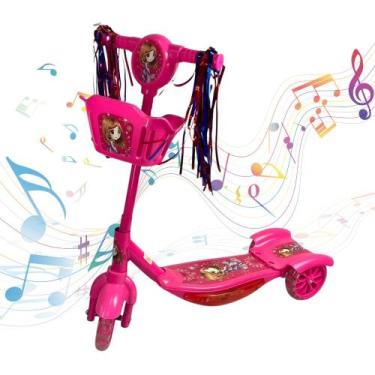 Imagem de Patinete 3 Rodas Infantil Dobrável com Som e Luz Rosa - DDG