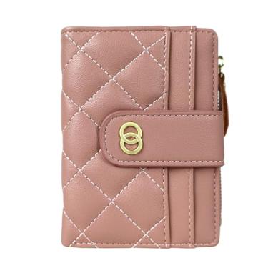 Imagem de Carteira pequena feminina fina dobrável para cartão de crédito, porta-moedas, bolso com zíper e janela para identidade, rosa, Slim