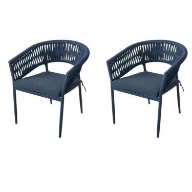 Imagem de Kit 2 Cadeiras Ravello Caraíva Fratini Encosto Corda Náutica Assento Acquablock Base Alumínio Azul