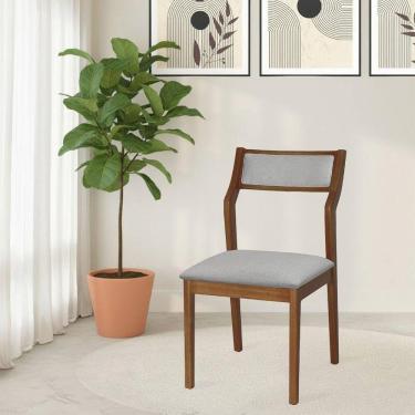 Imagem de Cadeira De Jantar Lagum Conforto Estofada Jequitibá Natural Linho Cinza Palha Sextavada