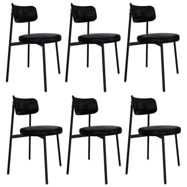 Imagem de Cadeira De Jantar Estofada Kit 6 Nyka M25 Sintético Preto - Mpozenato