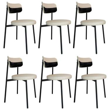 Imagem de Cadeira De Jantar Estofada Kit 6 Nyka M25 Linho Areia/preto - Mpozenato