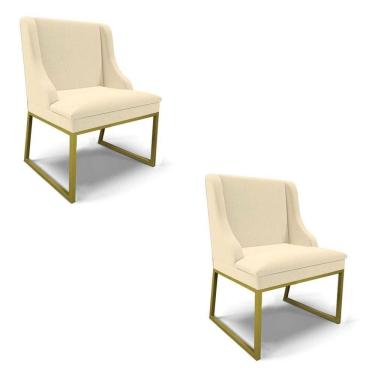 Imagem de Cadeira Sala De Jantar Industrial Dourado Kit 2 Liz Linho D03 - D`rossi Bege