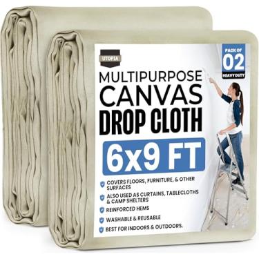 Imagem de Utopia Pano para pintura em casa (1,8 x 2,7 m, 2 pacotes) tecido de lona lavável e reutilizável para móveis e proteção de piso, capa de tinta altamente absorvente - pano de pato para uso externo e interno