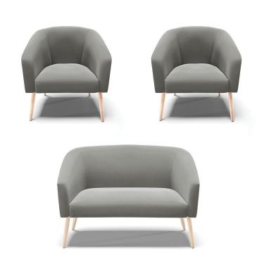 Imagem de Kit Namoradeira 2 Lugares E 2 Poltronas Grafite Pés Palito