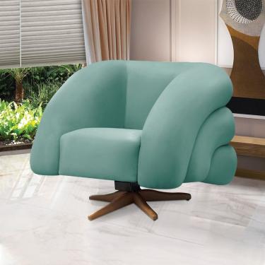 Imagem de Poltrona Giratória Orgânica Com Balanço Tana Bouclê Azul Turquesa E03 - D'rossi