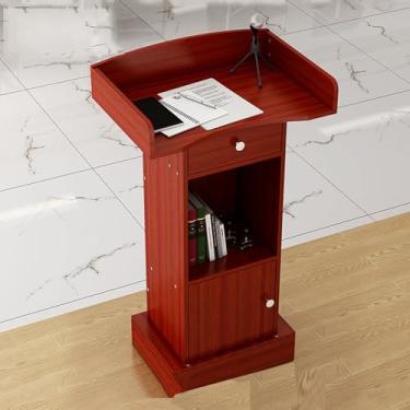 Imagem de Suporte de pódio para ambientes internos e externos, palestras e pódios, púlpito de pódio de madeira maciça para igreja com gaveta e armário de armazenamento, pódio para falar em público para escolas