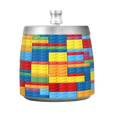 Imagem de Qilmy Blocos de construção cinzeiro de aço inoxidável com tampa - Cinzeiro de cigarro à prova de vento sem cheiro sem fumaça para casa, escritório, carro, pátio, varanda (uso interno e externo)