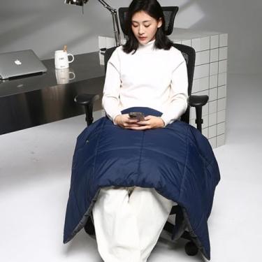 Imagem de Cobertor elétrico (54,3 x 48 polegadas), aquecedor corporal aquecido, conexão de banco de potência para aquecimento de 3 engrenagens, para trabalho externo e interno, multifuncional- Blue