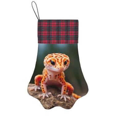 Imagem de SKKNT Meias de Natal com estampa de lagartixa de leopardo e areia para animais de estimação, decoração de Natal, cães, gatos, árvore, presente conveniente