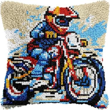 Imagem de Kits de travesseiro de gancho de trava de bicicleta de motor, capa de travesseiro, artesanato, crochê, tricô, gancho, fronha, artesanato, bordado, kits de gancho, conjunto de material 43 x 43 cm (149)