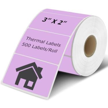 Imagem de Etiquetas térmicas de 7,6 cm x 5 cm roxas, quadradas, etiquetas térmicas de envio, etiqueta térmica direta autoadesiva de inventário multiuso para pequenas empresas (500 etiquetas/rolo)