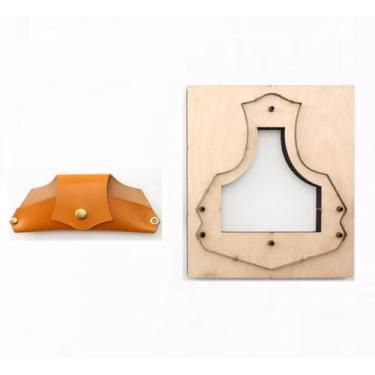 Imagem de YJIUYUANQ Capa de óculos de sol, molde de corte de couro, cortador de corte de matriz artesanal, ferramenta de perfuração de estampagem de base de madeira, modelo de gravação em relevo