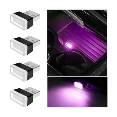 Imagem de Mandark 4 peças USB LED lâmpada de atmosfera interior de carro, interface USB plug-in decoração de veículos, luz noturna, mini kits de iluminação ambiente automotivo portátil, universal para SUV, sedã
