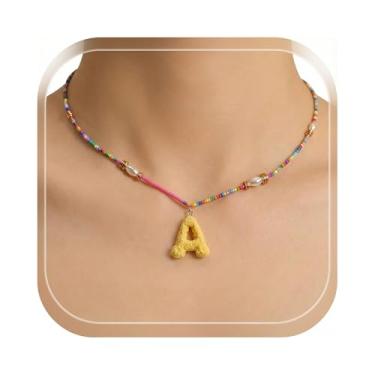 Imagem de ZShireeyBlackey Colar de contas coloridas com inicial para mulheres, colar de letras de bolhas personalizado com miçangas para meninas, gargantilhas boêmias, joias e presentes, Resina, Sem Pedra