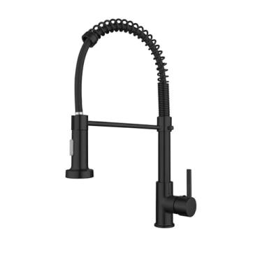 Imagem de XURYKA Torneira de cozinha preta com pulverizador de puxar para baixo, torneira de pia de cozinha com mola de aço inoxidável para enchimento de panelas, campismo de fazenda bar lavanderia