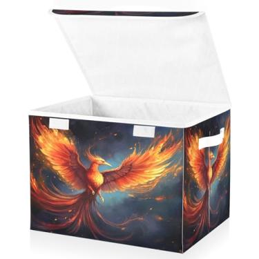 Imagem de Blueangle Cestos de armazenamento de penas Phoenix Bird com tampas, 42 x 32 x 30 cm, grande cesta organizadora dobrável para decoração de casa e escritório (10)