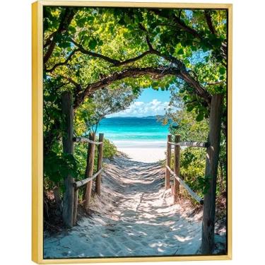 Imagem de Quadro Canvas com Moldura Flutuante, Praia, Mar, 40x50 cm, Arte Para Quarto, Sala, Corredor
