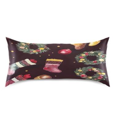 Imagem de Blueangle Fronha de cetim com meias de Natal para cabelo e pele, fronha de seda, tamanho king (50,8 x 101,6 cm) - Capas de almofada de cetim com fecho de envelope (448)