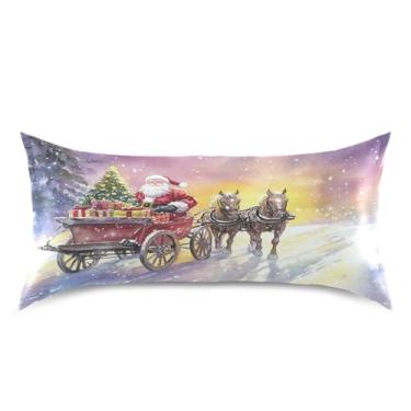 Imagem de Blueangle Fronha de cetim de rena de Papai Noel para cabelo e pele, fronha de seda, tamanho king (50,8 x 101,6 cm) - Capas de almofada de cetim refrescantes com fecho de envelope (848)
