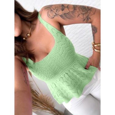 Imagem de Bata Rendada Blusa Feminina Babado Regata Blusinha Tricot Verão Modal 