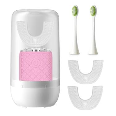 Imagem de yeklike Escova de dentes elétrica automática sônica para adultos, limpeza oral de 360°, clareamento de manchas, recarregável à prova d'água, IPX7, cabeça de escova em forma de u, 3 + cabeça de escova