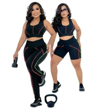 Imagem de Calça Legging Short e Top Fitness Feminino Academia Kit 3 Pçs-Feminino