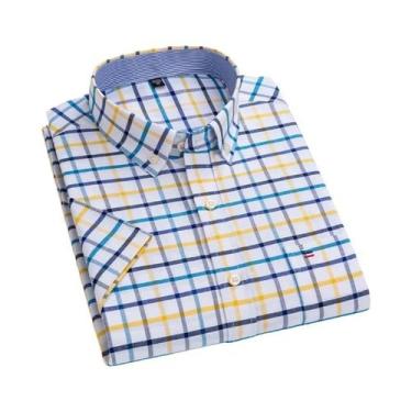 Imagem de Camisa Social Masculina De Manga Curta Em Oxford 100% Algodão Com Bols