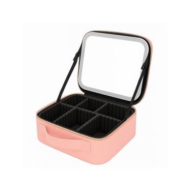 Imagem de Maleta de Maquiagem com Espelho LED Rosa
