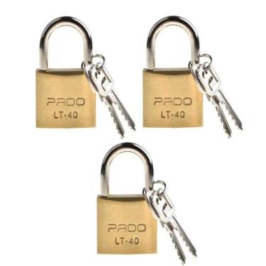 Imagem de Kit 3 Cadeado 40mm Latão Armário Segurança Portão Mala Pado