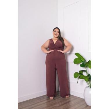 Imagem de Macacão Regata Plus Size Decote Torcido Cor:MarromTamanho:G2 - luh may