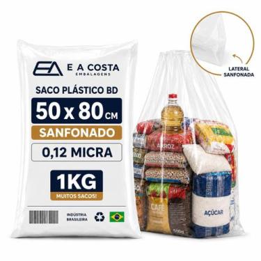 Imagem de 5 kg saco plástico bd 50x80 0,12 cesta básica para alimentos - JL EMBA