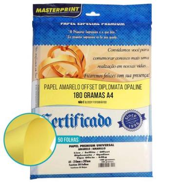 Imagem de Papel Amarelo Opaline Diplomata Offset Liso 180g A4 Massa Colorida Tip