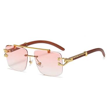 Imagem de Óculos de sol quadrados com impressão em madeira retrô feminino fumê luxo designer decoração leão dourado óculos de sol masculino, rosa, outros