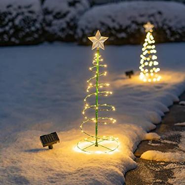 Imagem de NEARAY Luzes de flores de estaca de jardim solar, luzes de caminho de árvore de natal de 64 cm, lâmpadas de jardim solares de natal, para pátio, gramado, jardim, decoração de quintal(Luz amarela,2)