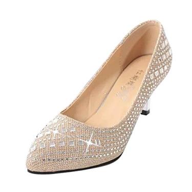 Imagem de Sapato feminino de cristal com glitter Gaorui com bico fino lindo com strass para festa, Dourado, 8 US/CA
