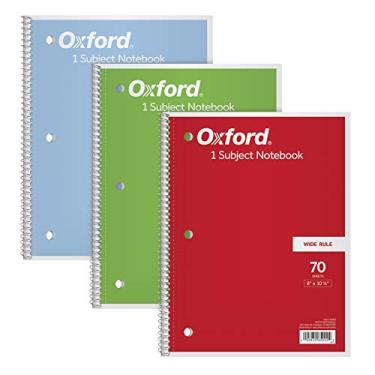 Imagem de Cadernos de 1 matéria Tops/Oxford, 20 x 26 cm, régua ampla, 70 folhas, pacote com 3, cores sortidas podem variar (65029)
