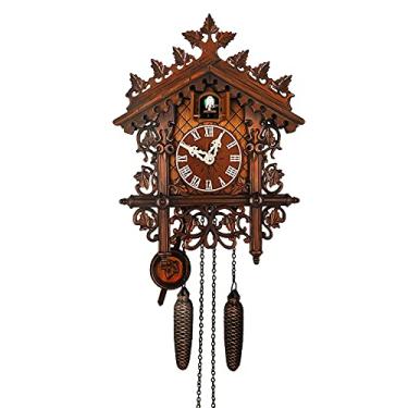 Imagem de 8KB24 Relógio tradicional de cuco, floresta negra, relógio de parede de madeira - voz de pássaro natural ou chamada de cuco, relógio Coo Coo para arte de parede, sala de estar, cozinha, decoração de escritório (Antigo)