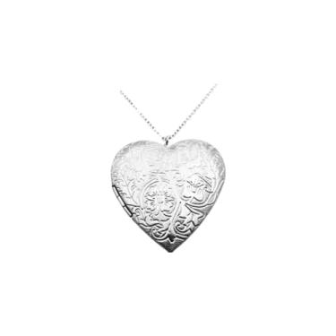 Imagem de Genérico - Corrente com pingente Coração grande Relicário Flores - Joias/Correntes - Namorados, Casais - Unissex - Aço inox - Colar