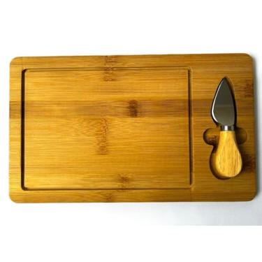 Imagem de Tábua para Corte de Queijo com Cortador Inox - Tábua Bambu - 30x18x1 cm