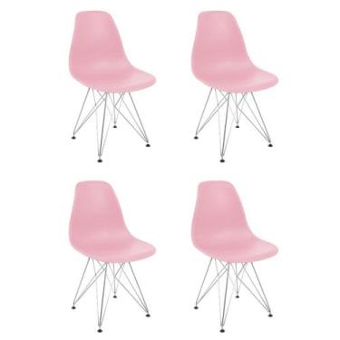 Imagem de Kit 4 Cadeiras Jantar Eiffel Eames Design Rosa Ferro Cromado - Sf. Hom