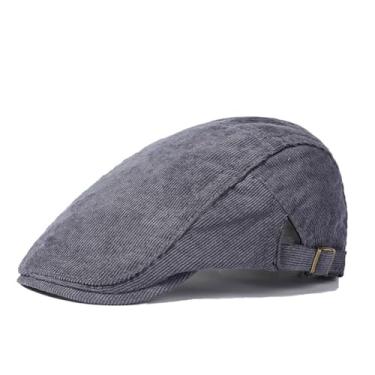 Imagem de Boné jornaleiro de veludo cotelê clássico chapéus irlandeses snap-cabbie bonés planos ajustável cáqui, Azul marinho, M