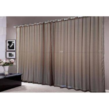 Imagem de Cortina Pra Sala Grande Voal Quadriculado Marron 6,00X2,80