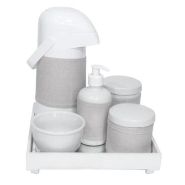 Imagem de Kit Higiene Espelho Completo Porcelanas, Garrafa E Capa Branco Quarto