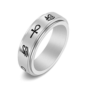Imagem de Vxkbiixxcs-o Anel de descompressão giratório de aço inoxidável Egito Olho de Hórus Ankh Cruz Anel de Casamento para Homens Mulheres 7#