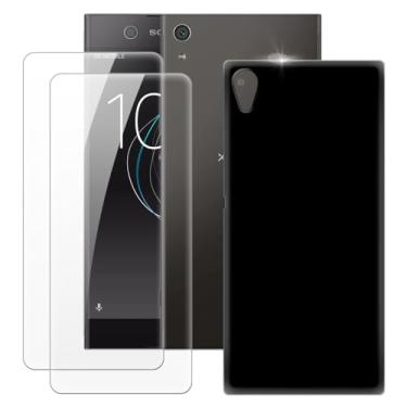 Imagem de MILEGOO Capa para Sony Xperia XA1 Ultra + 2 peças protetoras de tela de vidro temperado, capa ultrafina de silicone TPU macio à prova de choque para Sony Xperia XA1 Ultra (6 polegadas) preta