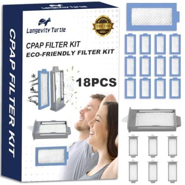 Imagem de Longevity Turtle 18 PCS CPAP Filters Kit Compatible with The Philips Respironics DreamStation 2 Machine, Replacement Supplies Includes 6 Reusable Pollen Filter and 12 Disposable Ultra-Fine Filters