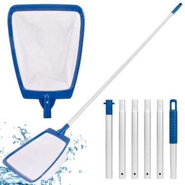 Imagem de POOLAZA Rede de escumadeira de piscina com mastro, redes de piscina de malha ultrafina para limpeza com mastro, escumadeira de rede de piscina semiprofunda com poste de alumínio espesso de 162 cm,