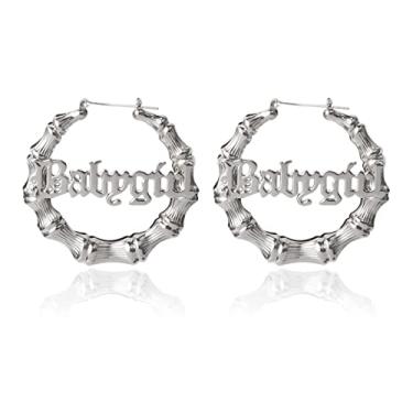 Imagem de Brincos de argola de bambu grandes banhados a prata a ouro, brincos grandes ingleses antigos, círculos, redondos, palavras para bebês anos 80, 90, estilo hip-pop, joias de festa, Zinco, Sem pedra